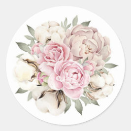 Blush Pink Waterverf Peony Cream Cotton Weddenscha Ronde Sticker