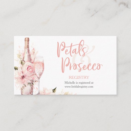Blush Pink Waterverf Petals en Prosecco Registry Informatiekaartje (Voorkant)