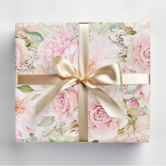 Blush Pink Waterverf Roos Bloem Bloem Inpakpapier Vel
