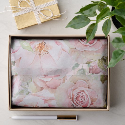 Blush Pink Waterverf Roos Bloem Bloem Tissuepapier (Geschenk)