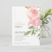 BLUSH PINK WATERVERF ROOS FLORA VERLOVING INVITE BEDANKKAART (Staand voorkant)