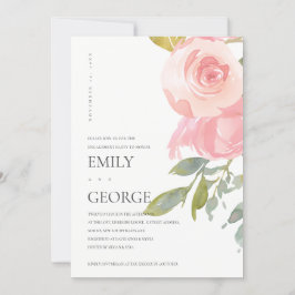 BLUSH PINK WATERVERF ROOS FLORA VERLOVING INVITE BEDANKKAART