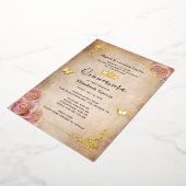 Blush Pink Waterverf Roos Gold Quinceañera Folie Uitnodiging (Gedraaid)