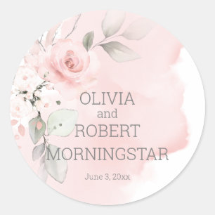 Blush Pink Waterverf Roos Weddenschap Ronde Sticker
