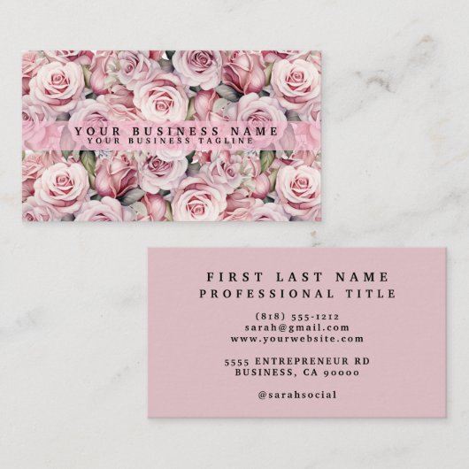 Blush Pink Waterverf Rozen Visitekaartjes (Voorkant / Achterkant)