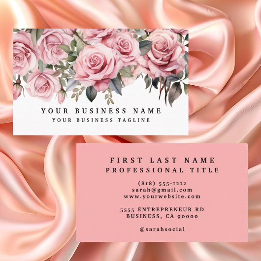 Blush Pink Waterverf Rozen Visitekaartjes