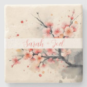 Blush Pink Waterverf Sakura Wedding Stone Onderzet Stenen Onderzetter (Voorkant)