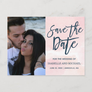 Blush Pink Waterverf Wash Save the Date Foto Aankondigingskaart
