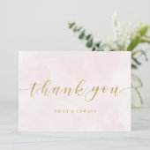 Blush Pink Waterverf Weddenschap Bedankkaart (Staand voorkant)