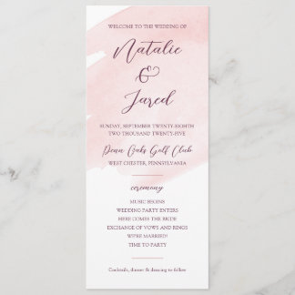 Blush Pink Waterverf Weddenschap Programmakaart
