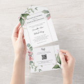 Blush Pink Waterverf Wedding Floral All In One Uitnodiging (Afscheurbaar)