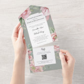 Blush Pink Waterverf Wedding Floral All In One Uitnodiging (Afscheurbaar)