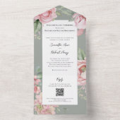 Blush Pink Waterverf Wedding Floral All In One Uitnodiging (Binnen)