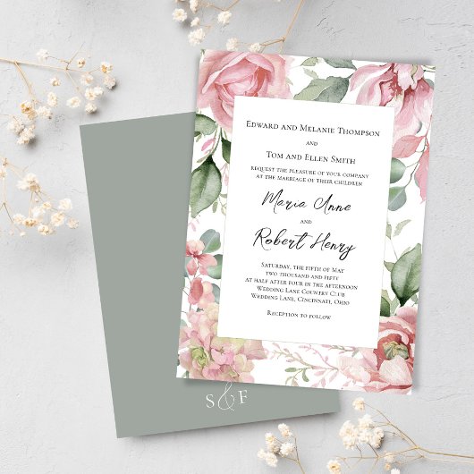 Blush Pink Waterverf Wedding Floral Kaart