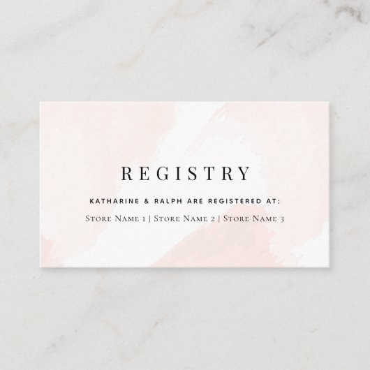 Blush Pink Waterverf Wedding Gift Registry Informatiekaartje (Voorkant)