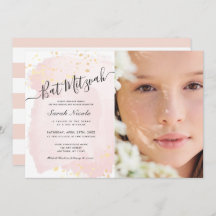 Blush Pink Waterverf x Gold Photo Bat Mitzvah