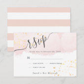 Blush Pink Waterverf x Gold Spletters Bat Mitzvah RSVP Kaartje (Voorkant / Achterkant)