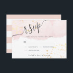 Blush Pink Waterverf x Gold Spletters Bat Mitzvah RSVP Kaartje<br><div class="desc">Deze stijlvolle en elegante Bat Mitzvah RSVP-kaart biedt een wazige roze achtergrond in waterverf met faux goudsplatters en zwarte letters. De achterzijde heeft een witte achtergrond met wazige roze strepen. Pas het aan uw behoeften aan. In mijn winkel kun je passende producten vinden.</div>