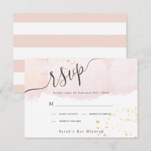 Blush Pink Waterverf x Gold Spletters Bat Mitzvah RSVP Kaartje
