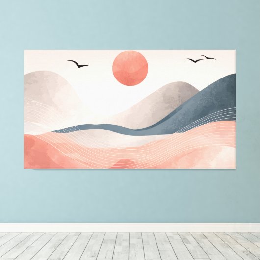 Blush Pink Wave Harmony Canvas Afdruk (Insitu (Houten vloer))