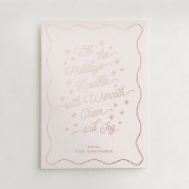 Blush Pink Wavy Border Sparkle Moderne Vakantie ka Folie Uitnodiging