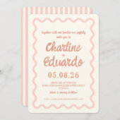 Blush Pink Wavy Border Wedding Kaart (Voorkant / Achterkant)