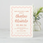 Blush Pink Wavy Border Wedding Kaart (Staand voorkant)