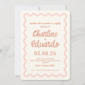Blush Pink Wavy Border Wedding Kaart (Voorkant)