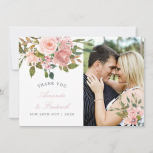 Blush Pink Weddenfloral Dank je foto Bedankkaart