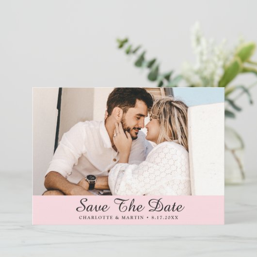 Blush Pink Weddenfoto Save the Date Cards (Staand voorkant)