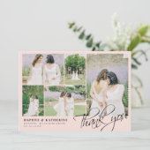 Blush Pink Weddenschap Foto Collage Script Bedankt (Staand voorkant)