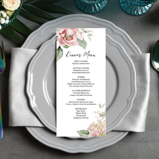 Blush Pink Wedding Bloemen Diner Menu