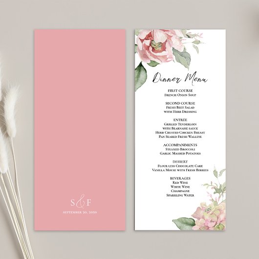 Blush Pink Wedding Bloemen Diner Menu