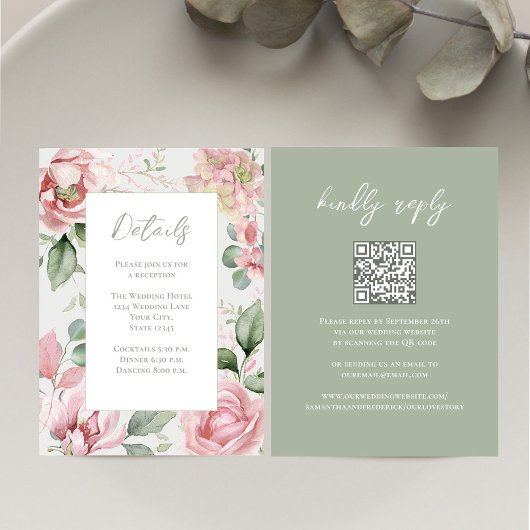 Blush Pink Wedding Bloemen Receptie Informatiekaartje