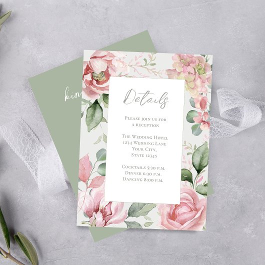 Blush Pink Wedding Bloemen Receptie Informatiekaartje