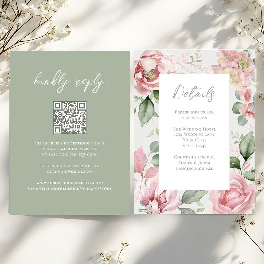Blush Pink Wedding Bloemen Receptie Informatiekaartje