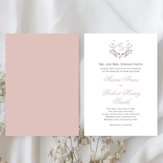Blush Pink Wedding Calligraphy Script Monogram Kaart