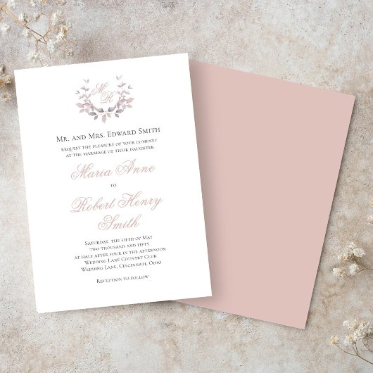 Blush Pink Wedding Calligraphy Script Monogram Kaart