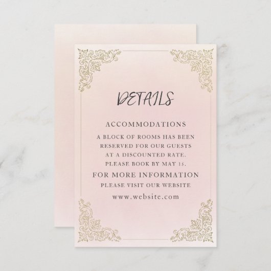 Blush Pink Wedding Details Informatiekaartje (Voorkant / Achterkant)