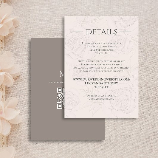 Blush Pink Wedding Details RSVP Aangepast Informatiekaartje