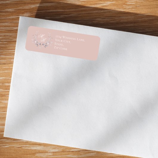 Blush Pink Wedding Monogram Floral Script Etiket