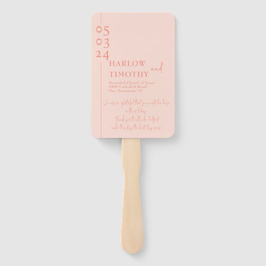 Blush Pink Wedding Program Handwaaier (Achterkant)