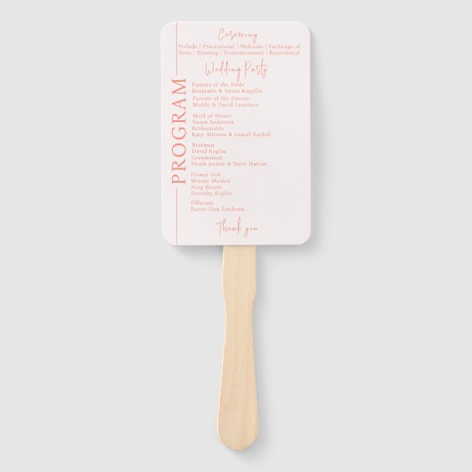 Blush Pink Wedding Program Handwaaier (Voorkant)