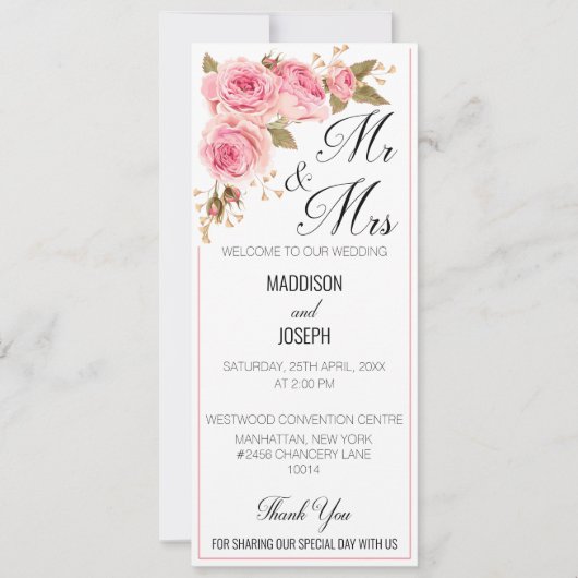 Blush Pink Wedding Program Kaart (Voorkant)