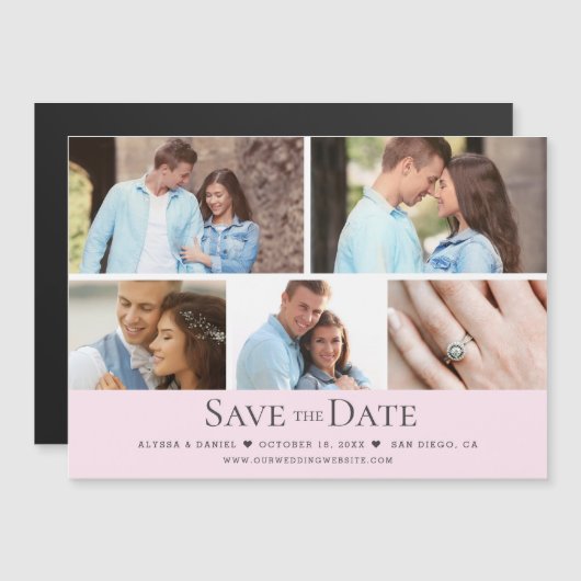 Blush pink Wedding Save the Date Photo Grid  Magnetische Uitnodiging (Voorkant / Achterkant)