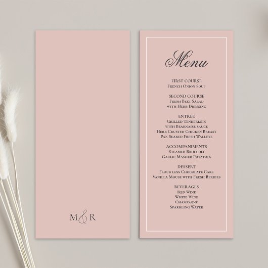 Blush Pink Wedding Script Dinner Menu