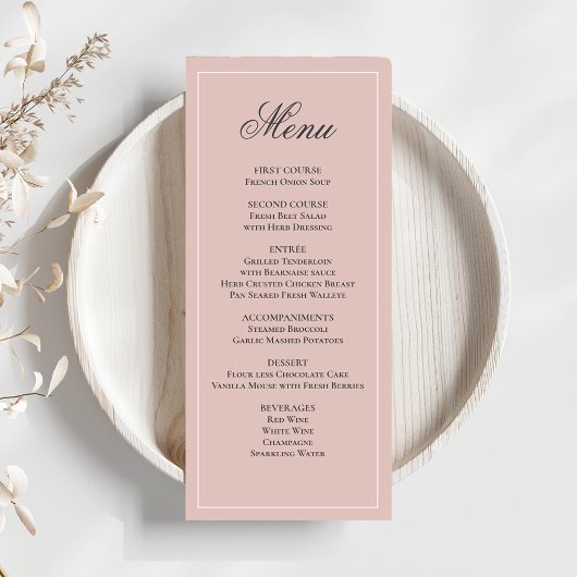 Blush Pink Wedding Script Dinner Menu