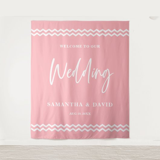 Blush Pink Wedding Welcome Sign Backdrop Wandkleed (Voorkant)