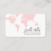 Blush Pink Wereldkaart Travel Consultant Visitekaartje (Voorkant)