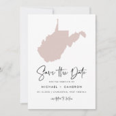 Blush Pink West Virginia Map Minimalist Script Save The Date (Voorkant)